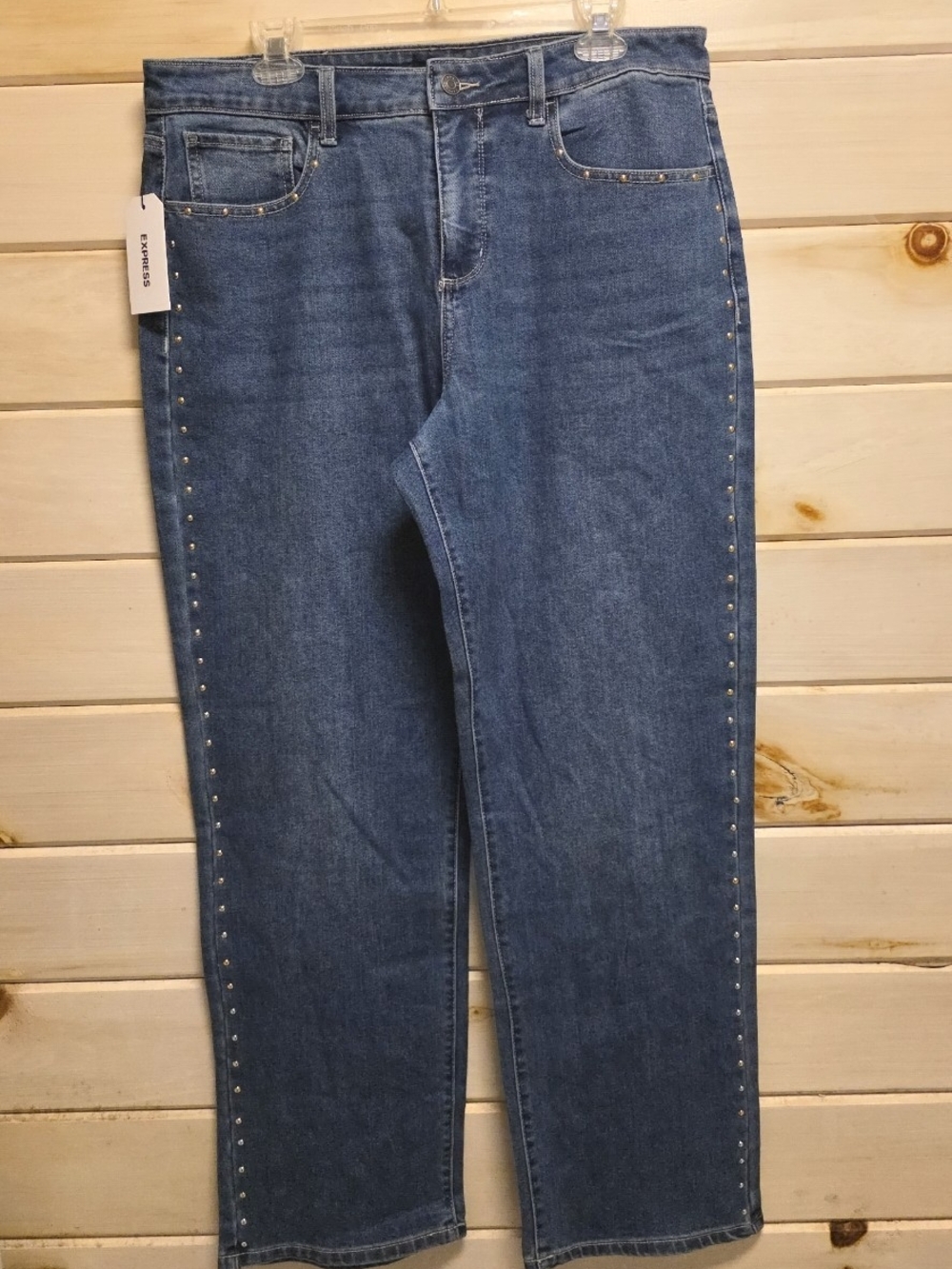 Express Medium Blue Studded Straight-Leg Jeans